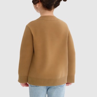 Children's knitted sweater with rolled edges and pear pattern