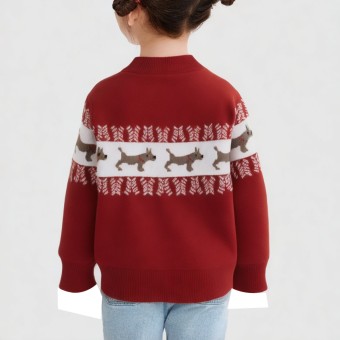 White striped leaf pattern decorative knitted sweater