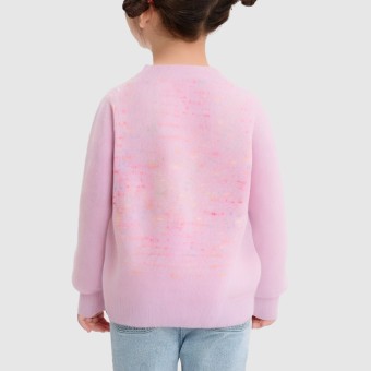 Knitted sweater embellished with colorful heart-shaped patterns