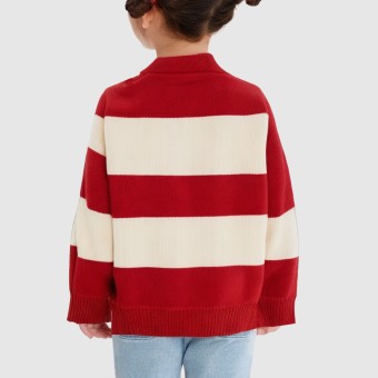 Striped bow-decorated pullover knitted sweater
