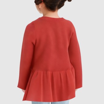 Orange long-sleeved cotton knit dress for girls