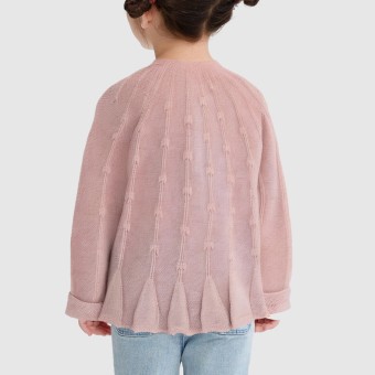 Lace-trimmed thickened knitted cardigan for baby girls