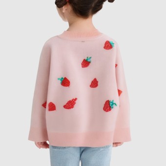 Girls' knitted sweater with a strawberry pattern