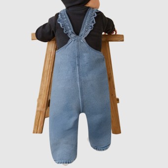 Butterfly sleeve snap-button denim jumpsuit